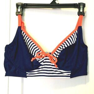 Pour Moi Sea Breeze Navy White and Coral Bikini Top 36E (36DDD) Adjustable Strap
